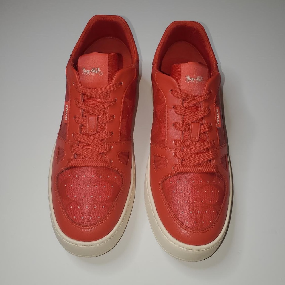 EUC Coach Low Top Sneakers Men's 10D Miami Red (Rare Color) Signature Logo C8965 - Picture 7 of 12